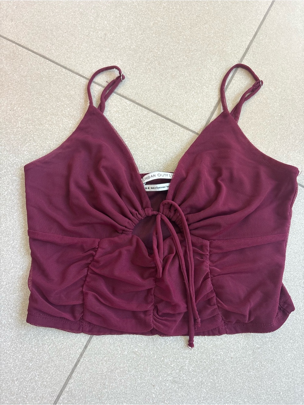 Urban Outfitters Wine Ruched Tie-Front Crop Cami